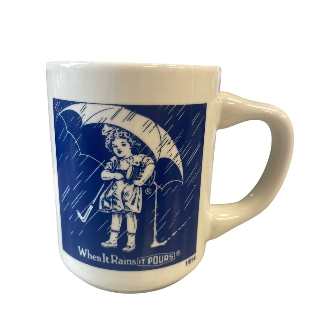 Morton Salt Coffee Mug Unisex OS White Blue When It Rains It Pours 1914 Logo